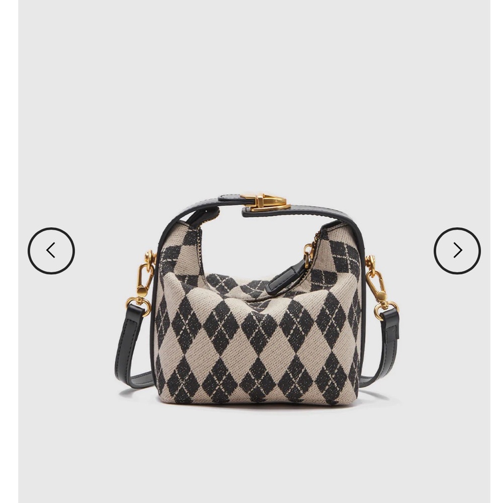Argyle Pattern Canvas Crossbody Bag in Beige and Black